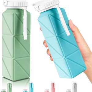Collapsible Travel Water Bottles, Food Grade BPA Free Silicone Foldable Water Bottle, Leakproof Portable Expandable Water Bottles for Traveling, Camping, Hiking, Cycling & Sports Outdoor 620ml(2 Pack)