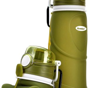 Kemier Collapsible Silicone Water Bottles-750ML,Medical Grade,BPA Free Travel Water Bottle Can Roll Up,26oz,Leak Proof Foldable Sports & Outdoor Water Bottles